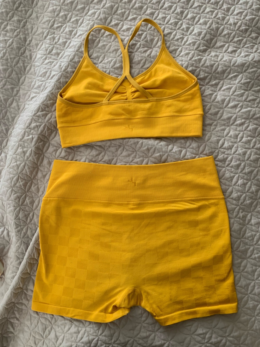 High waist Joy lab yellow checker print workout set M-L - Picture 2 of 6